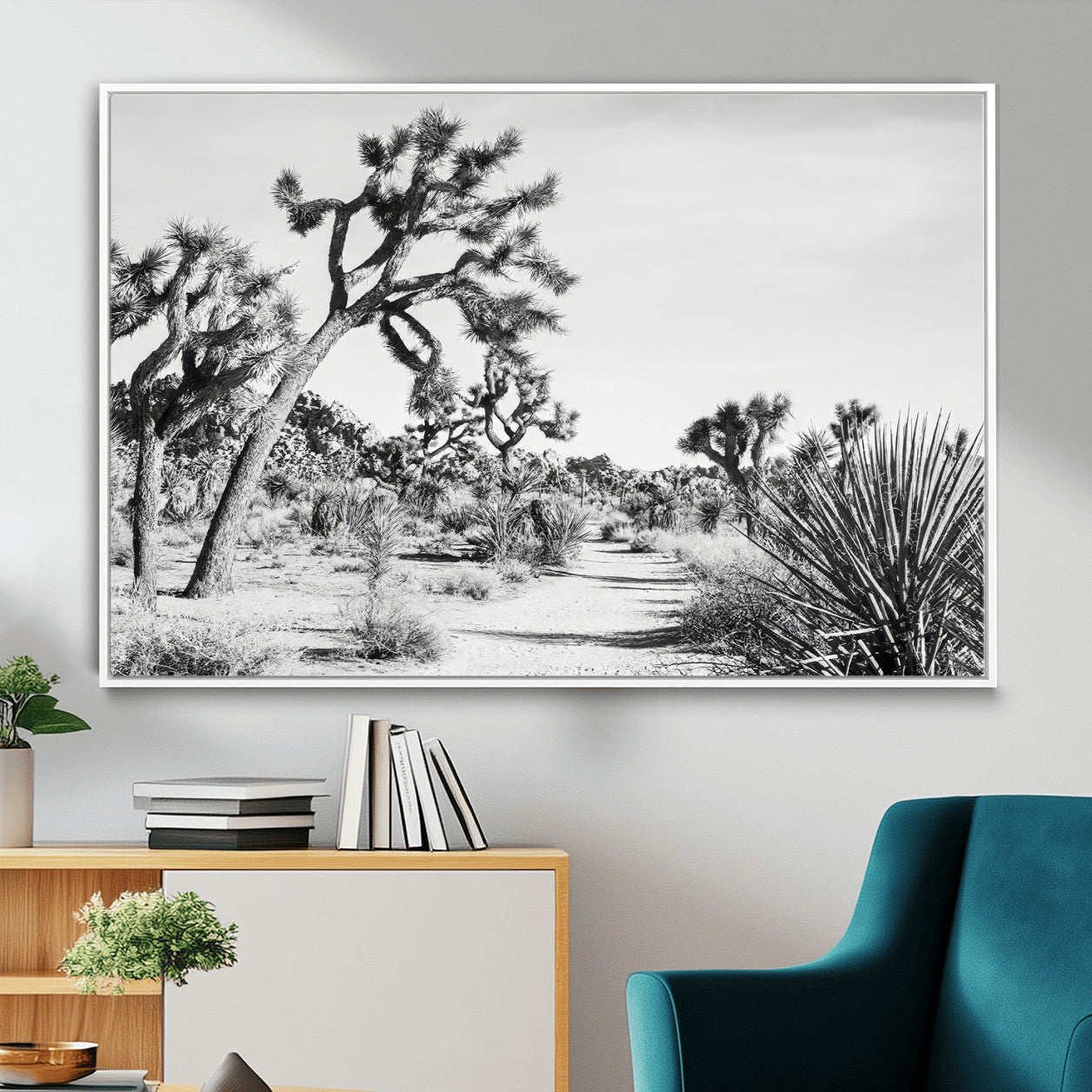 88164251-MGV-FC-36X24_White-Joshua Tree Desert Wall Art – Black & White Canvas Print, Nature Serenity Decor for Guest Room, Office or Living Room