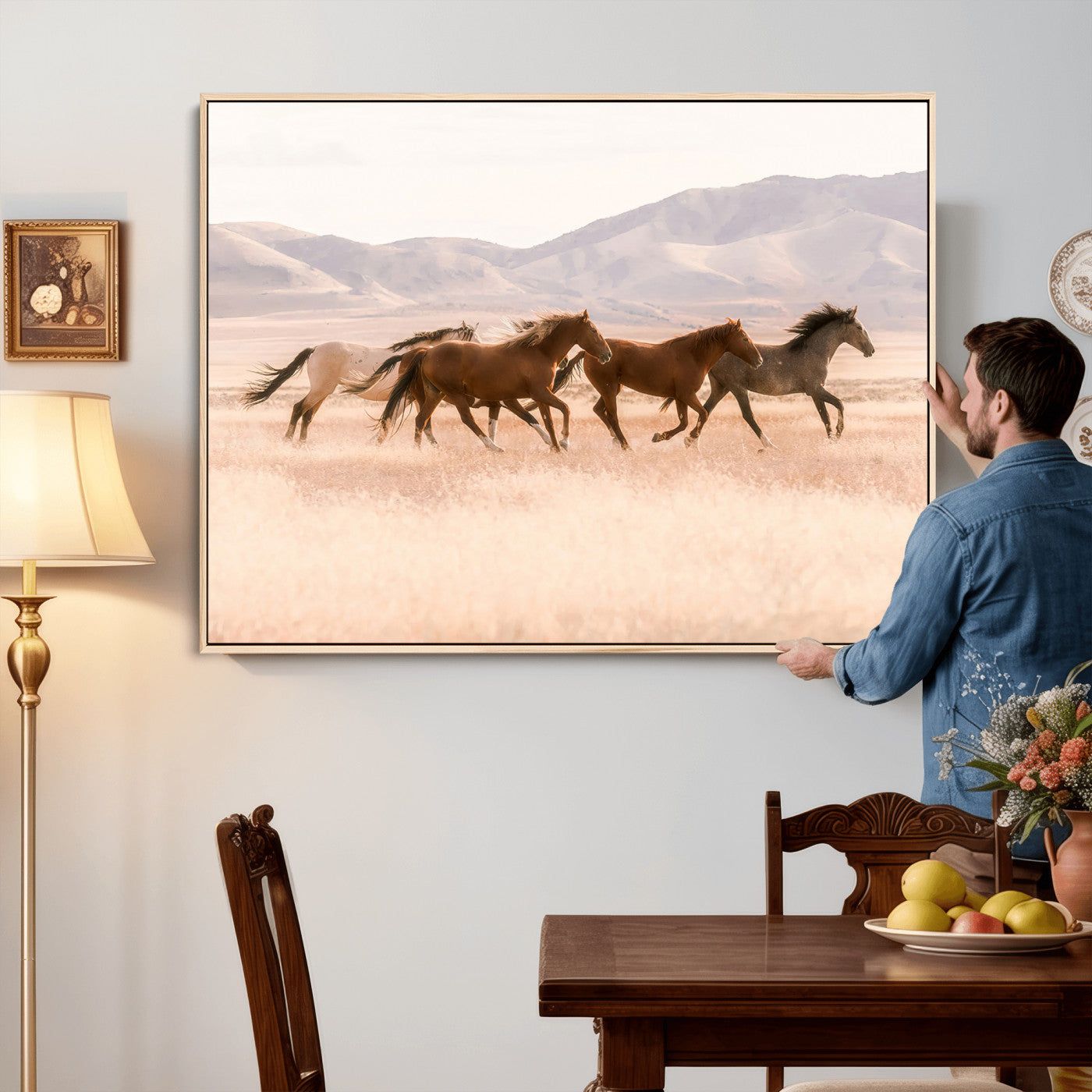 HORSESH-MGV-CV-36X24 - Wild Horses Wall Art – Running Freedom Canvas Print, Graceful Movement, Outdoor Landscape, Nature’s Power and Spirit, Home or Office Decor