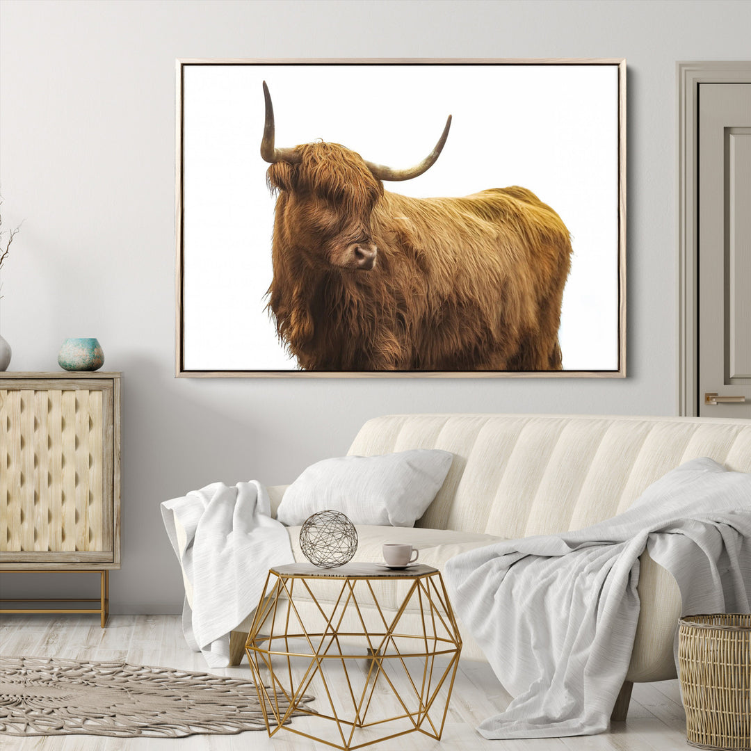 Highland Cow Wall Art Canvas Print, Scottish Bull Print, Framed Rustic Farmhouse Art Print, Large Country Animal Printing Perfect for Farmhouse Decor