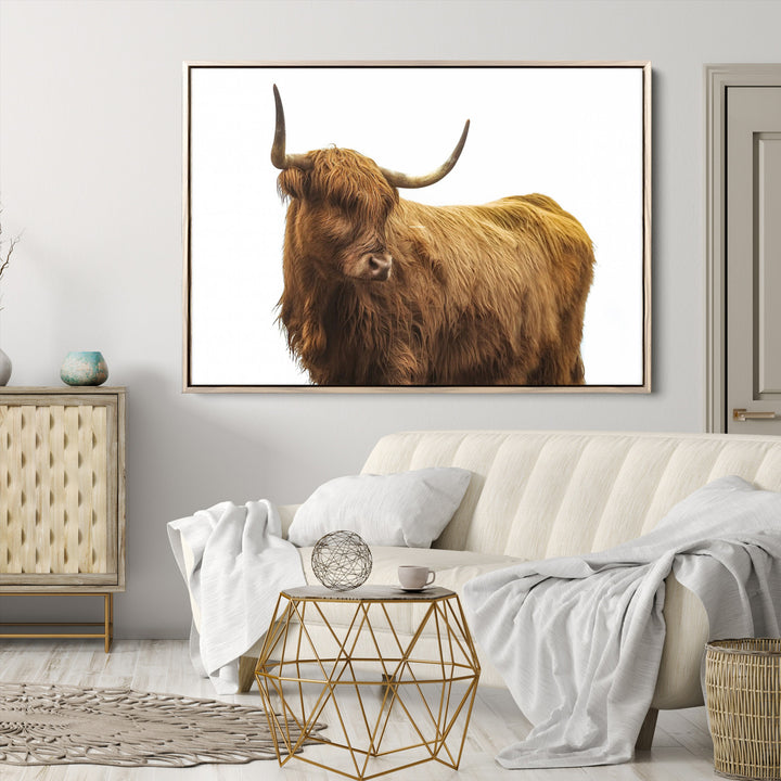 Highland Cow Wall Art Canvas Print, Scottish Bull Print, Framed Rustic Farmhouse Art Print, Large Country Animal Printing Perfect for Farmhouse Decor