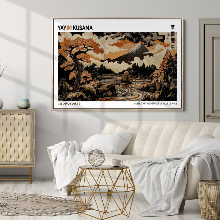Modern Japanese Wall Art Print Yayoi Kusama Canvas Wall Art Abstract Mount Fuji Canvas Print Japanese Landscape Art Printing