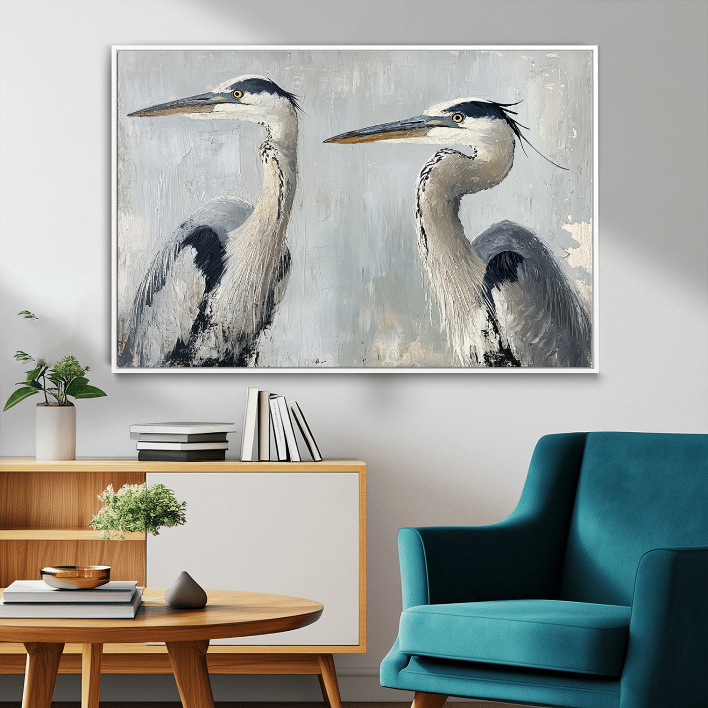 MGV-FC-36X24 - Bird Canvas Decor Wall Art Canvas Print, Framed Coastal Bird Pair Art Picture Print, Minimalist Wildlife Wall Perfect Coastal Minimalist Decor Artwork