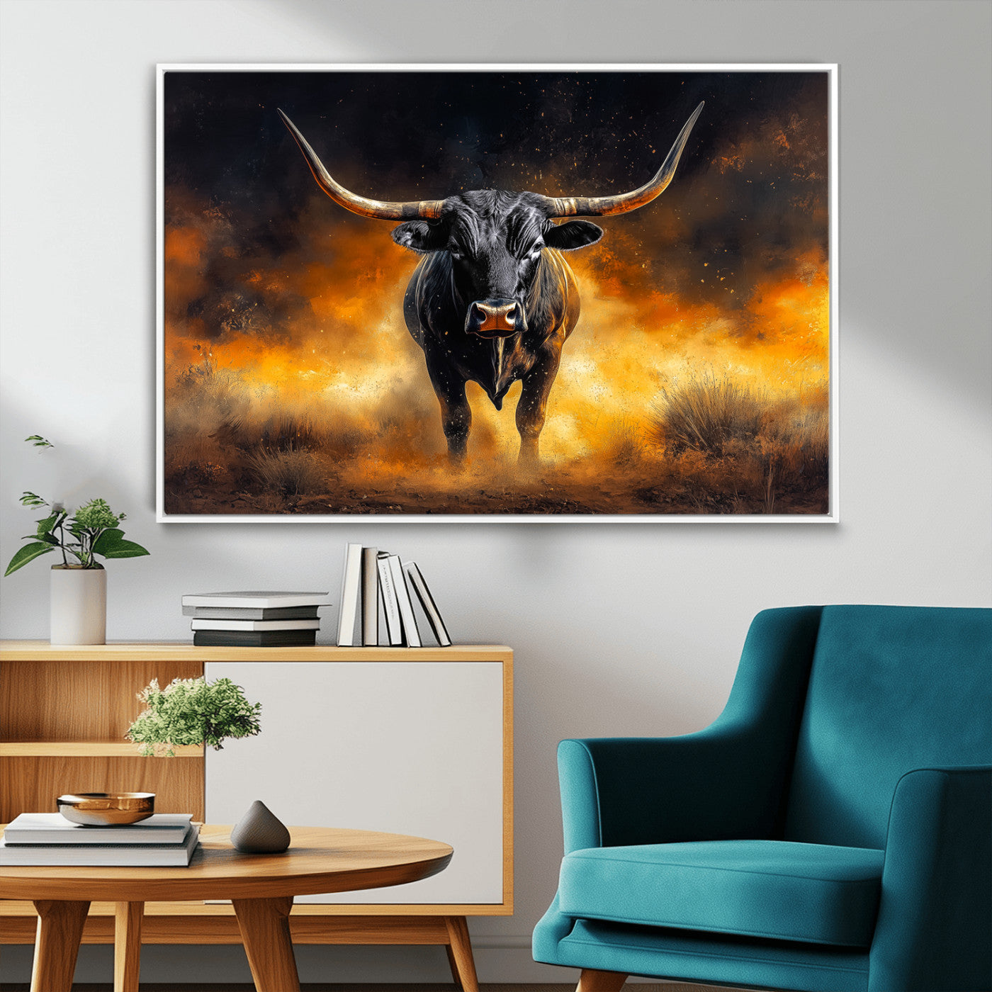 MGV-FC-36X24 - Longhorn Canvas Wall Art Canvas Print, Framed Bold Bull Wall Art Art Picture Print, Western Animal Decor Perfect Western Dramatic Decor Artwork