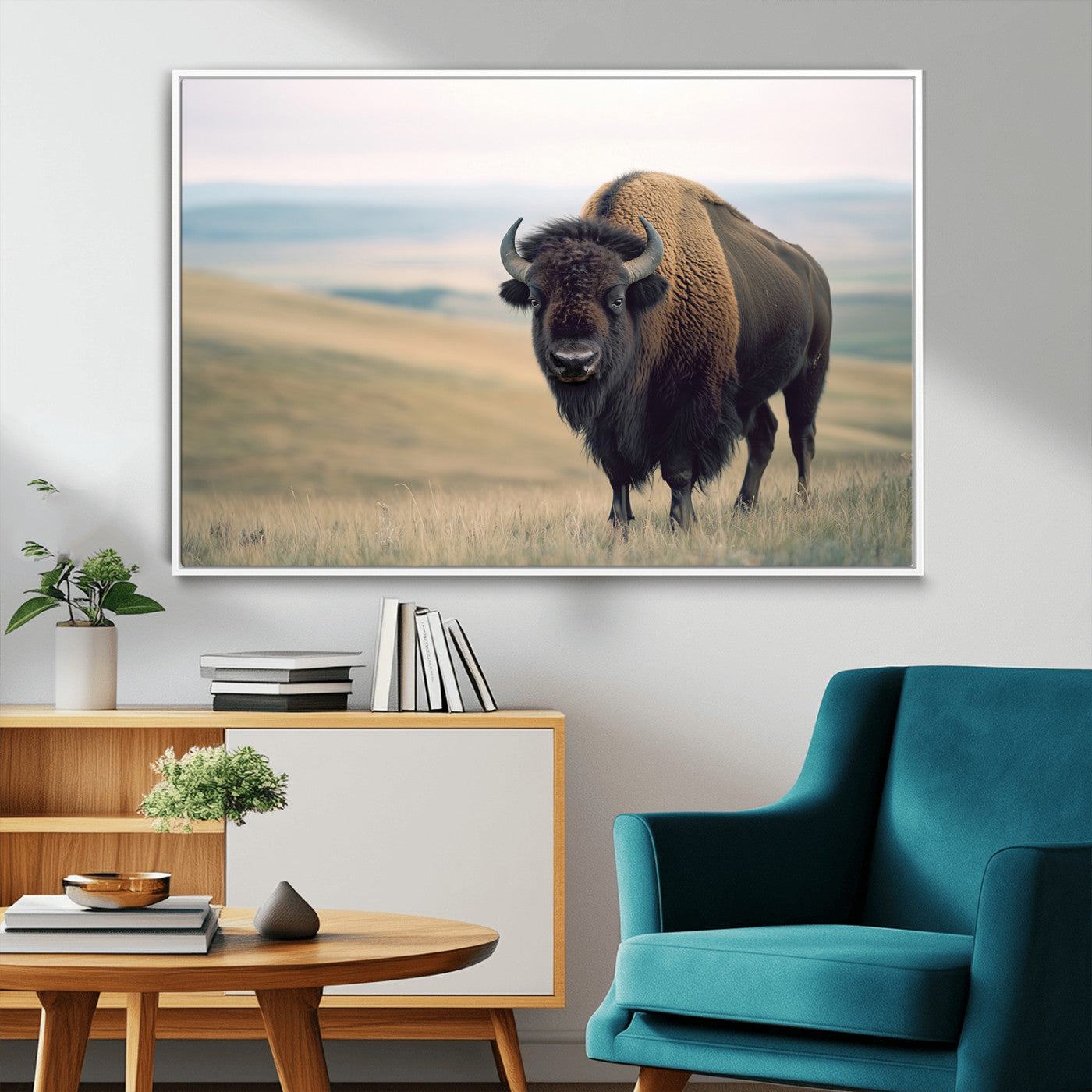 MGV-FC-36X24 - Bison Wall Art Wall Art Canvas Print, Framed Buffalo Canvas Print Art Picture Print, American Bison Decor Perfect Rustic Western Decor Artwork