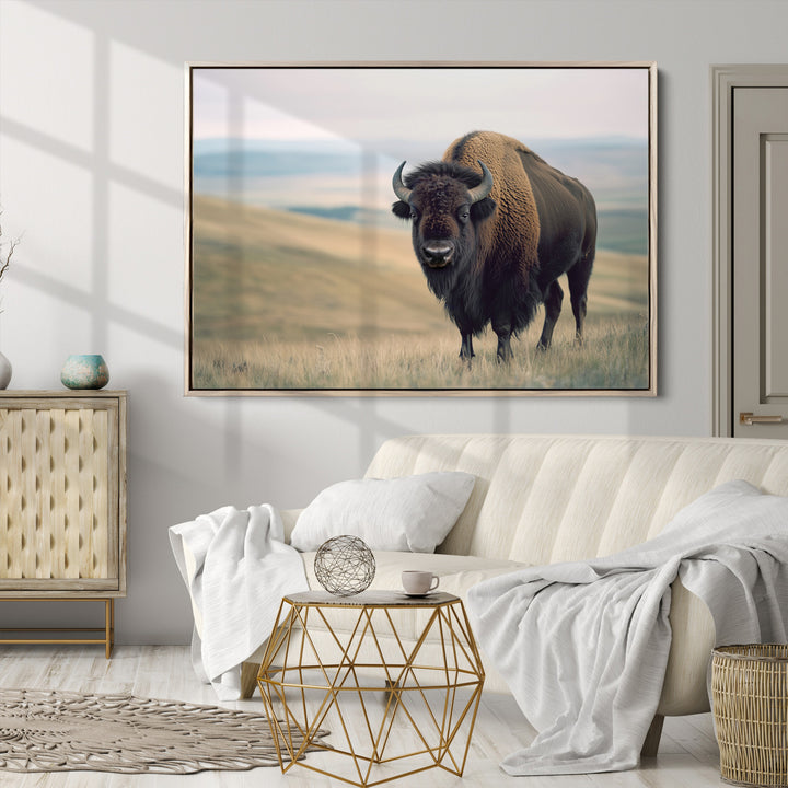 Bison Wall Art Canvas Print, Buffalo Canvas Print Print, Framed American Bison Decor Art Print, Large Frontier Style Printing Perfect