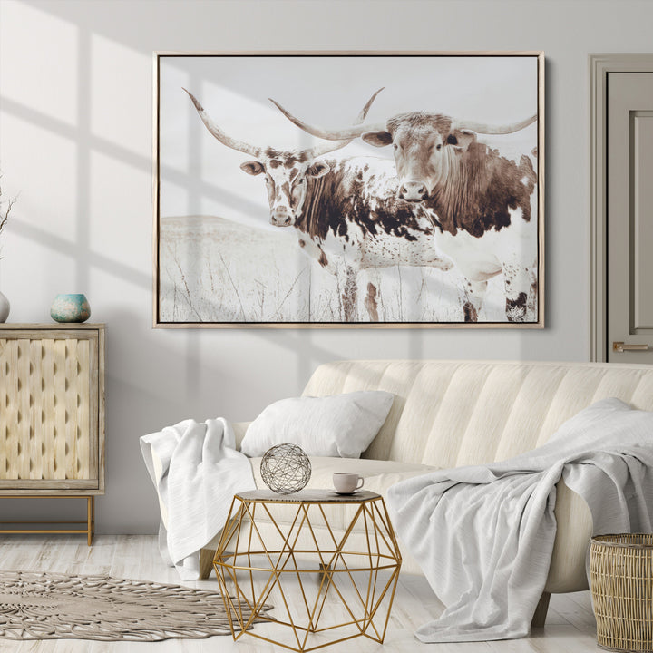 Longhorn Wall Art Canvas Print, Longhorn Wall Art Wall Art Canvas Print, Western Cow Canvas Print, Framed Rustic Farm Decor Art Print,