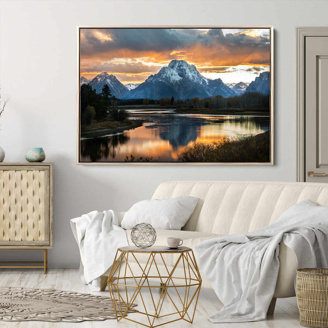 Mountain Sunset Wall Art Canvas Print, Framed Alpine Wilderness Art Picture Print, Golden Hour Perfect Wilderness Decor Artwork