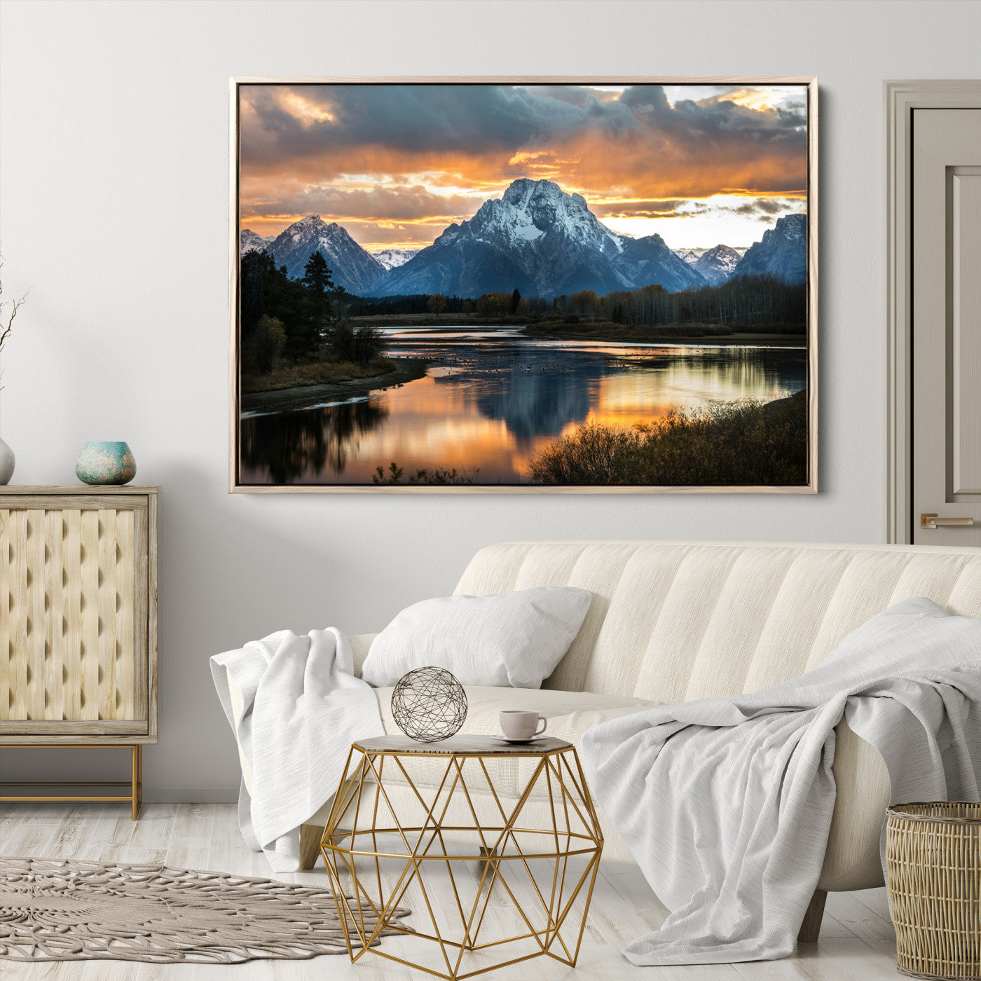 Mountain Sunset Wall Art Canvas Print, Framed Alpine Wilderness Art Picture Print, Golden Hour Perfect Wilderness Decor Artwork