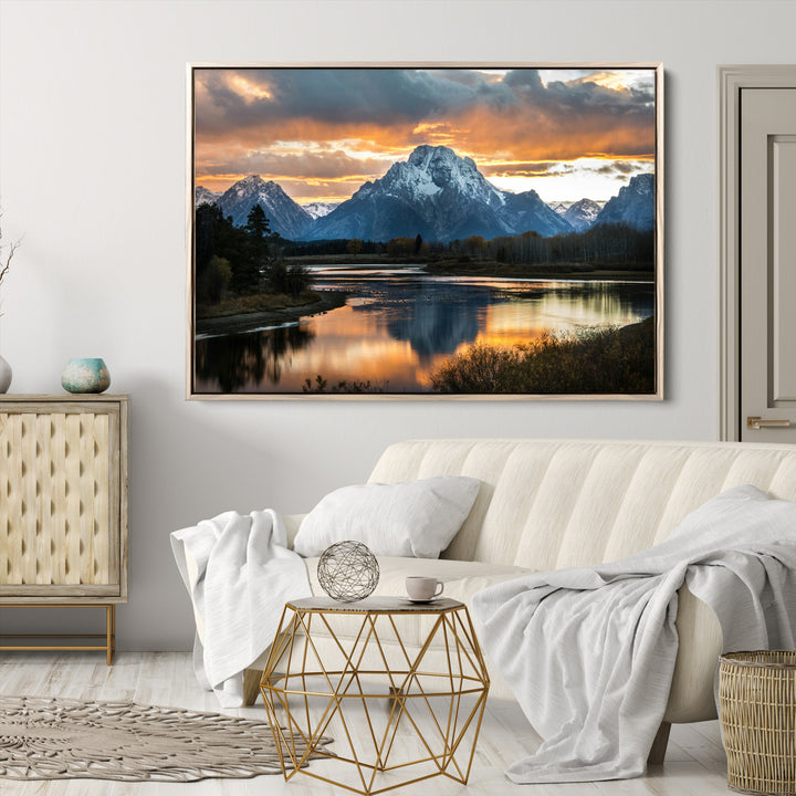 Mountain Sunset Wall Art Canvas Print, Framed Alpine Wilderness Art Picture Print, Golden Hour Perfect Wilderness Decor Artwork