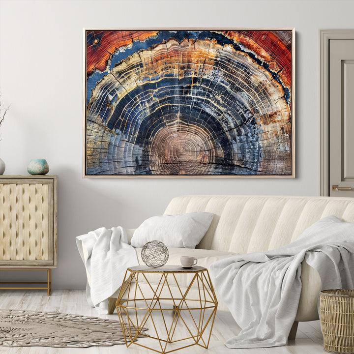 Tree Rings Canvas Wall Art Print, Framed Wood Texture Art Picture Print, Petrified Wood Perfect Modern Rustic Decor Artwork