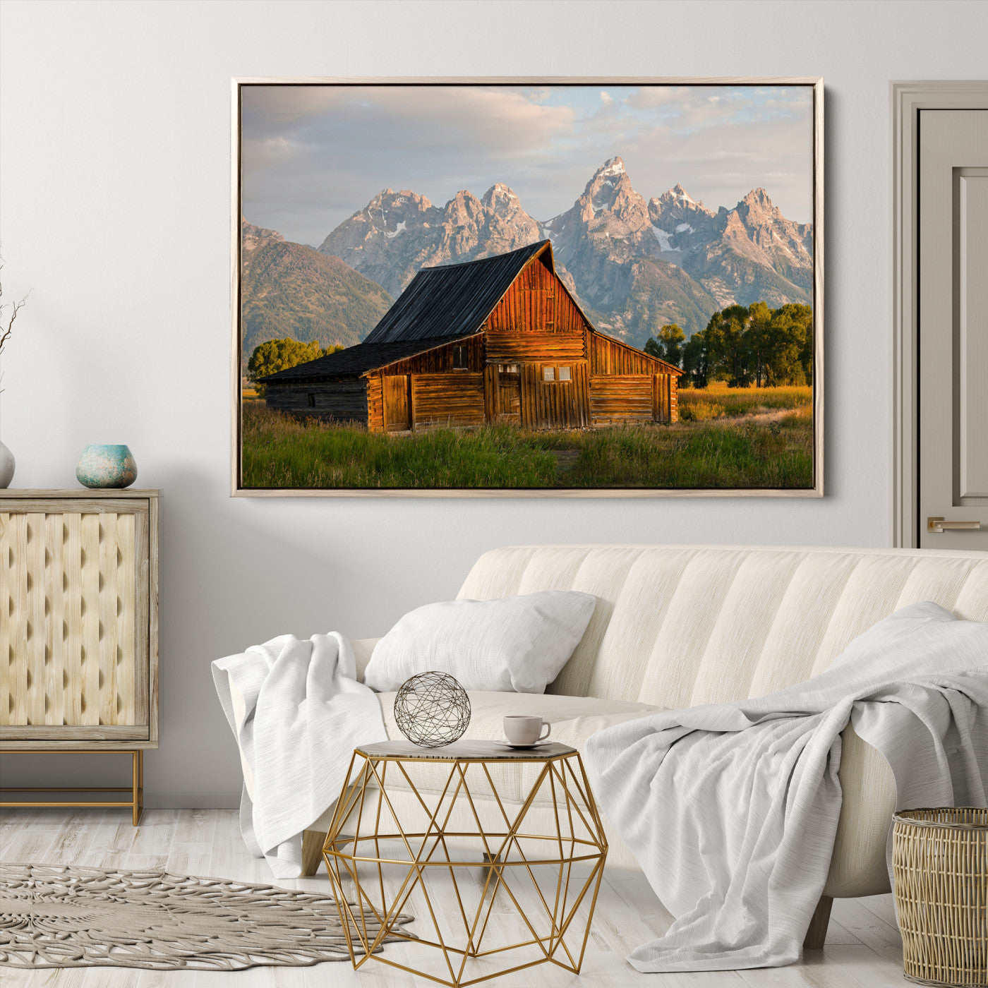 Rustic Barn Wall Art Canvas Print, Framed Western Landscape Art Picture Print, Farmhouse Style Perfect Rustic Farmhouse Decor Artwork