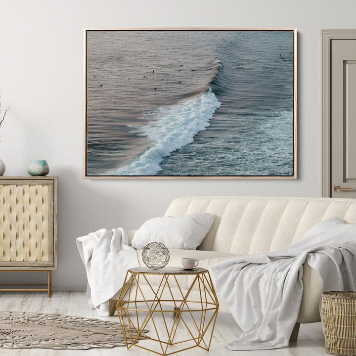 Ocean Waves Wall Art Canvas Print, Framed Coastal Serenity Art Picture Print, Surf Perfect Coastal Decor Artwork