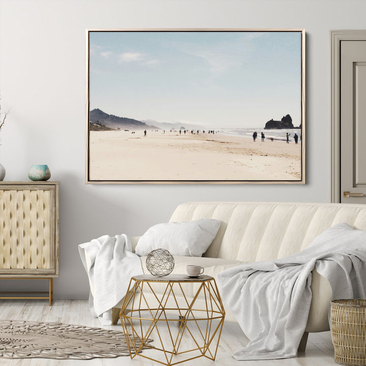 Minimalist Beach Wall Art Canvas Print, Framed Coastal Serenity Art Picture Print, Soft Sand Perfect Coastal Decor Artwork