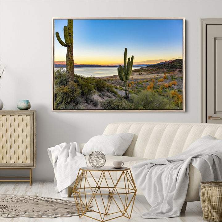 Saguaro Cactus Wall Art Canvas Print, Framed Desert Sunset Art Picture Print, Southwestern Perfect Southwestern Decor Artwork