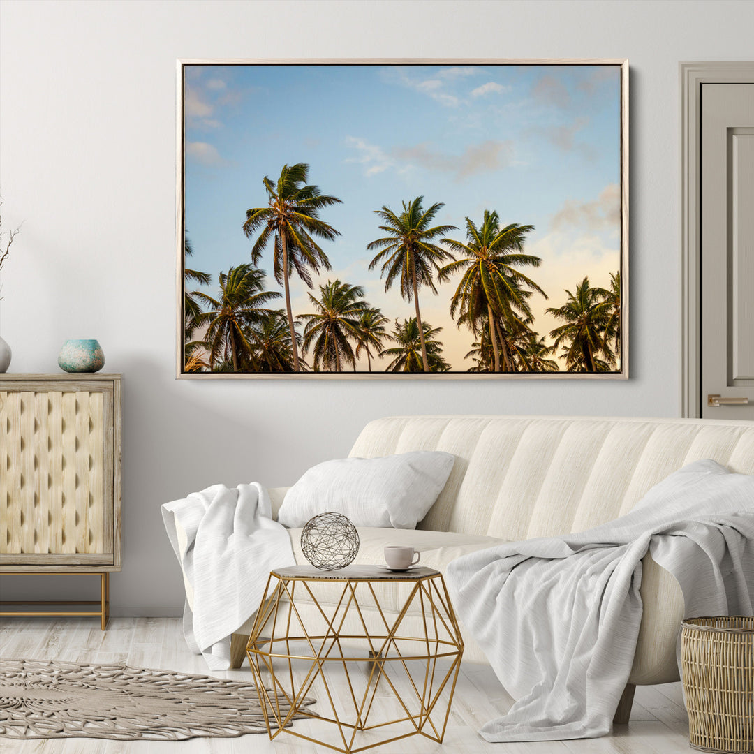 Palms Wall Art Canvas Print, Framed Tropical Art Picture Print, Coastal Perfect Coastal Decor Artwork