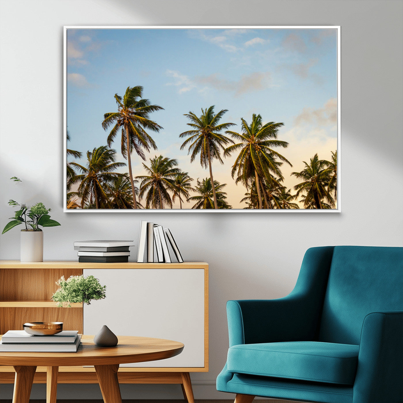 MGV-FC-36X24 - Palm Trees Wall Art Canvas Print, Framed Tropical Vibes Art Picture Print, Coastal Sunset Perfect Coastal Boho Decor Artwork
