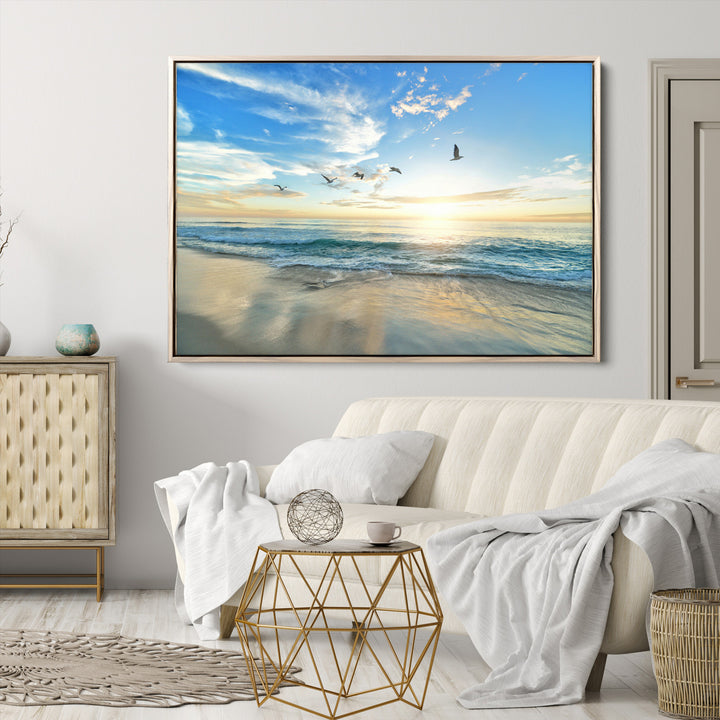 20708696-MGV-CV-36X24-Minimalist Seaside Morning Glow Art Canvas Print, Golden Reflections Perfect Coastal Minimalist Decor Artwork