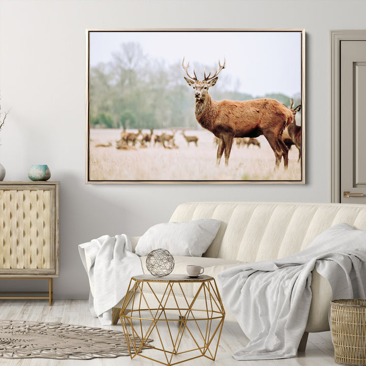 Rustic Nature Print Wall Art Canvas Print, Framed Deer Canvas Wall Art Art Picture Print, Nordic Animal Art Perfect Rustic Nature Decor
