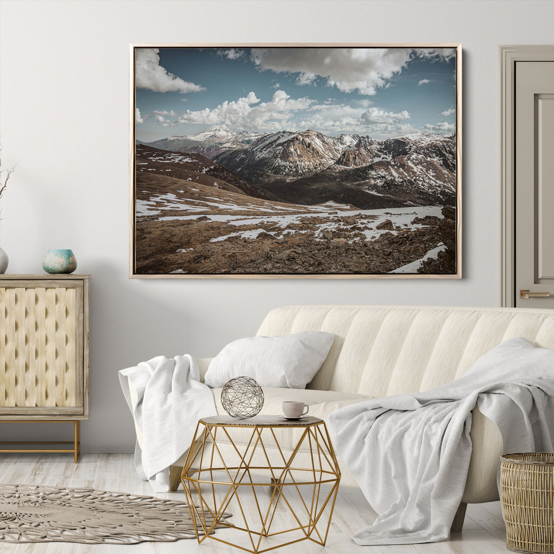 Mountain Landscape Wall Art Canvas Print, Framed Snowy Peaks Art Picture Print, Rugged Highlands Perfect Rustic Adventure Decor Artwork