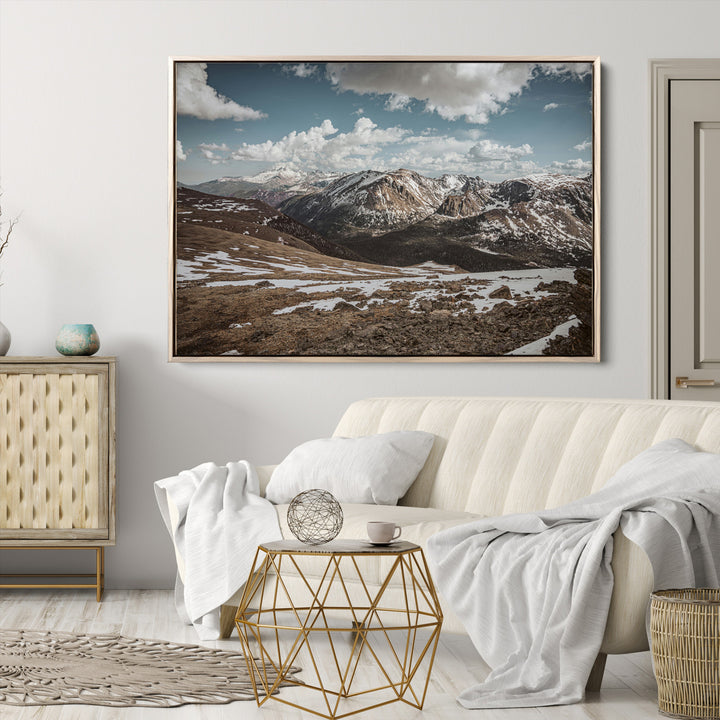 Mountain Landscape Wall Art Canvas Print, Framed Snowy Peaks Art Picture Print, Rugged Highlands Perfect Rustic Adventure Decor Artwork