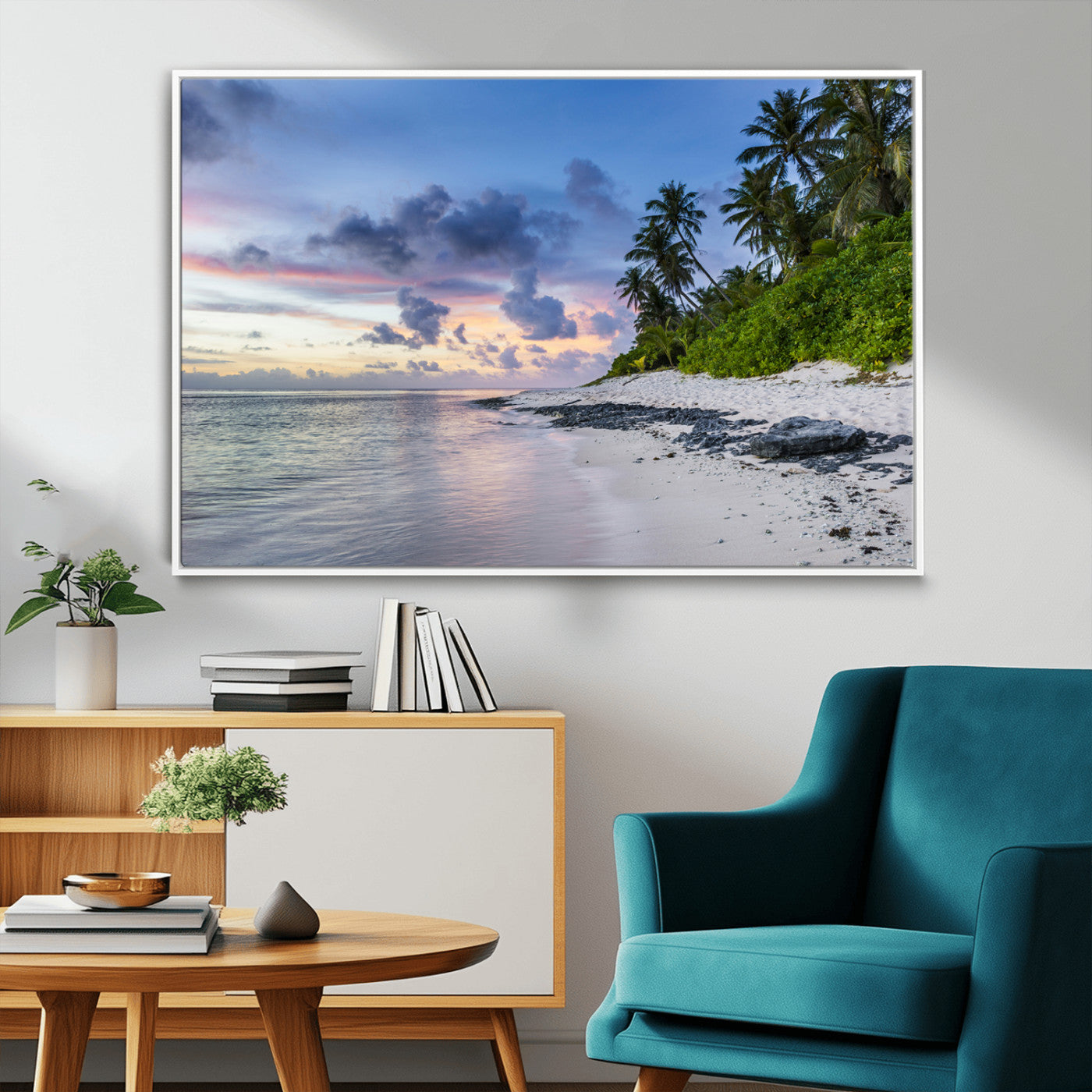 MGV-FC-36X24 - Tropical Beach Wall Art Canvas Print, Framed Sunset Glow Art Picture Print, Palm Tree Coast Perfect Tropical Coastal Decor Artwork