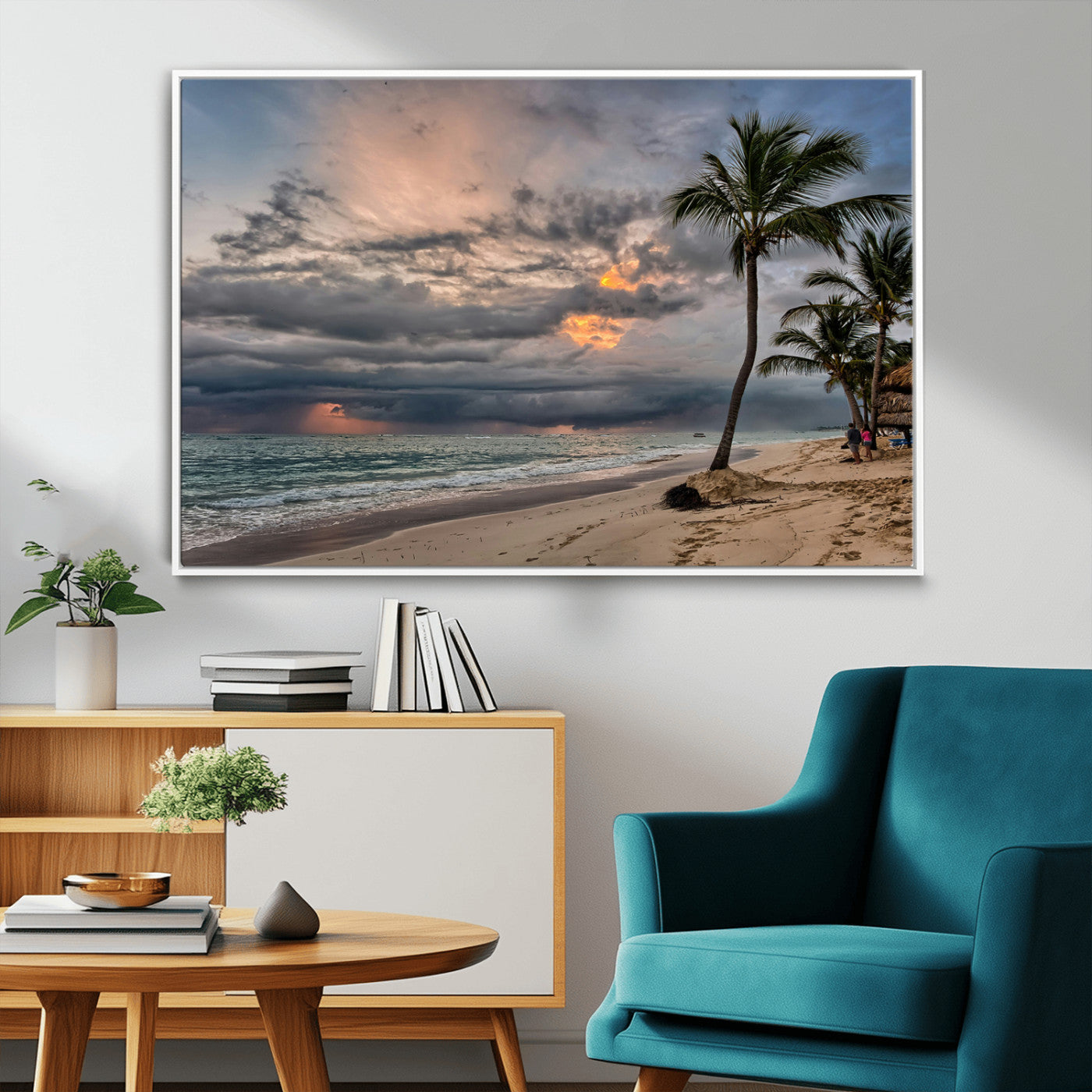 MGV-FC-36X24 - Tropical Storm Wall Art Canvas Print, Framed Moody Beach Art Picture Print, Dramatic Sky Perfect Tropical Coastal Decor Artwork