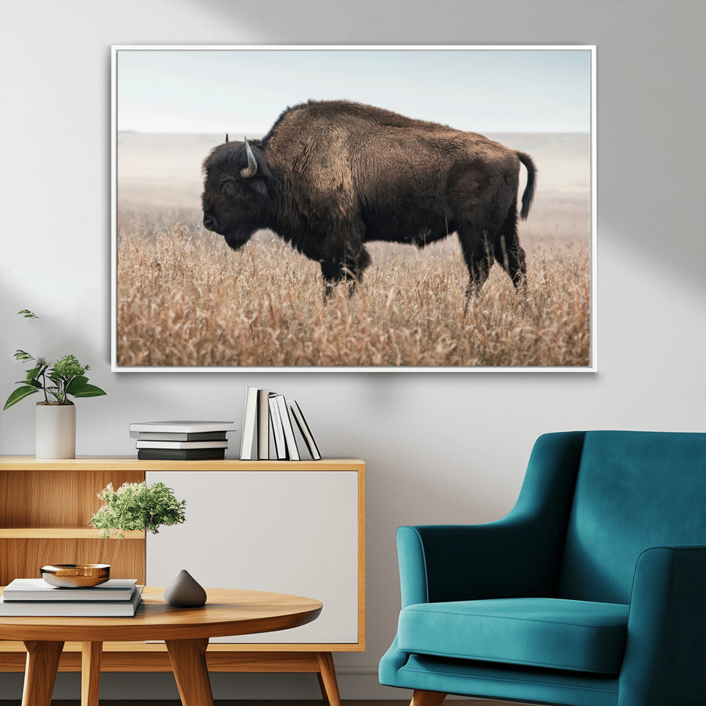 MGV-FC-36X24 - American Bison in Field  Wall Art Canvas Print – Powerful Winter Wildlife Scene with Buffalo in
