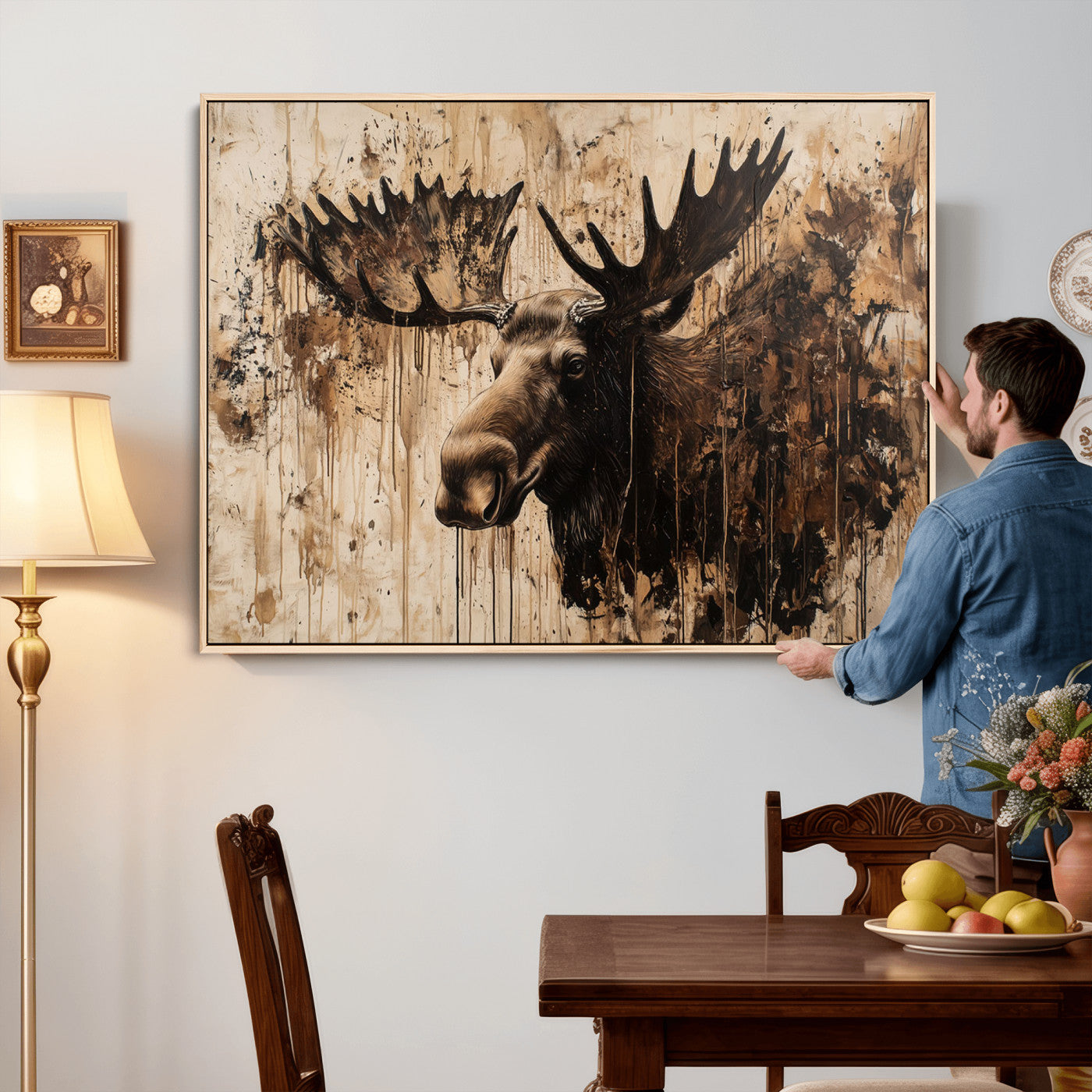 83505059-MGV-CV-36X24 - Moose Canvas Wall Art — Rustic Wildlife Painting Print | Cabin Lodge Decor | Large Animal Wall Art | Moose Gift for Him | Man Cave Art