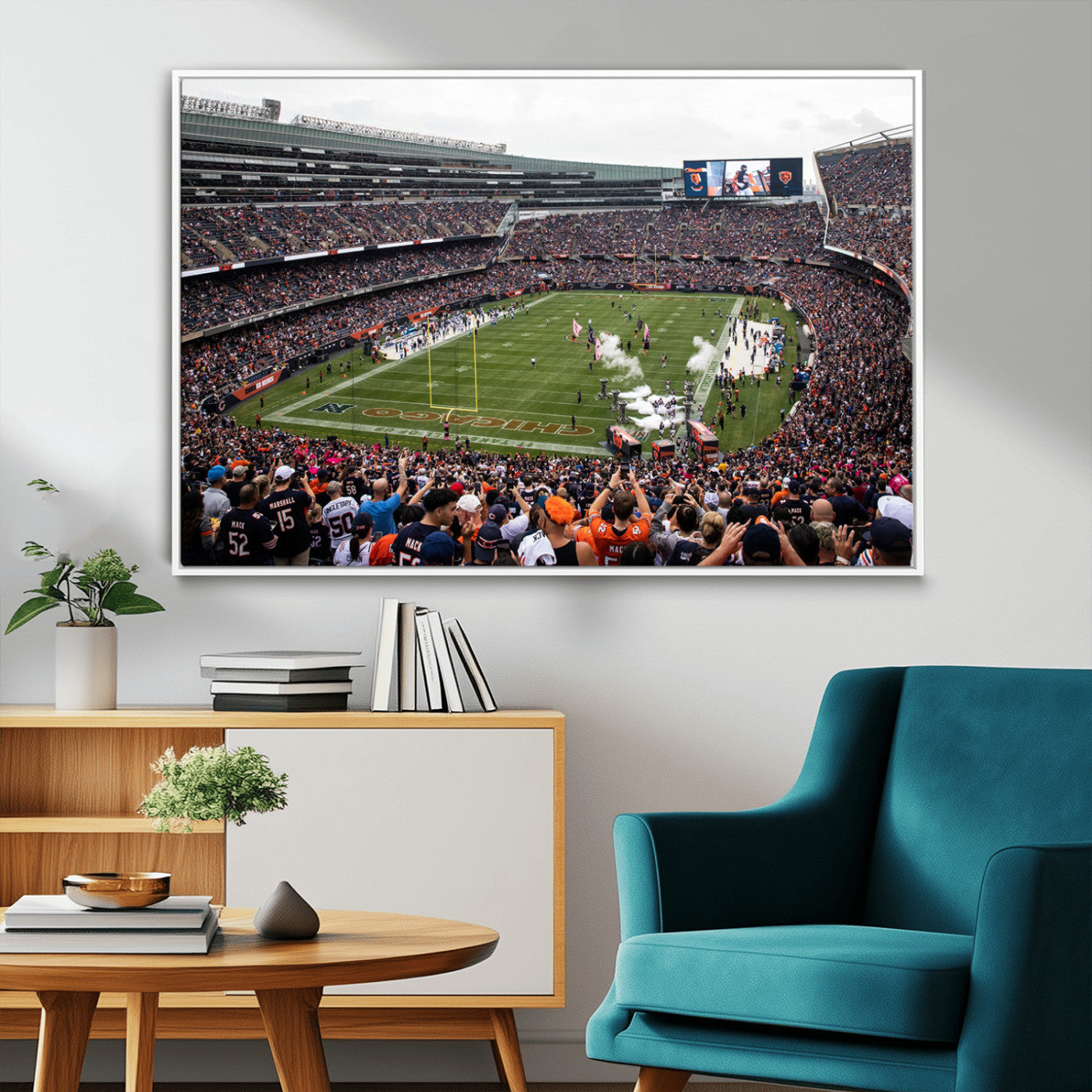 18347149-MGV-CV-36X24-Chicago Bears Soldiers Field Wall Art Canvas Print – Framed Football Stadium Artwork for Sports Fans, Soldier Field Skyline Canvas Decor for Game Room