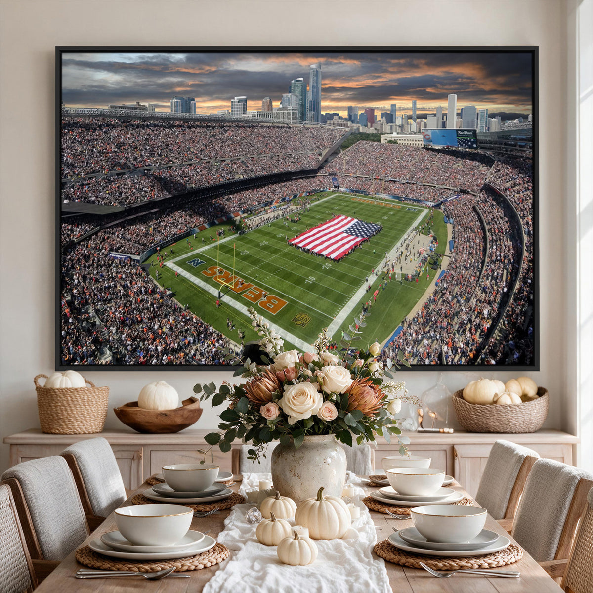 98106777-PAN-FL-20X10 - Chicago Bears Soldiers Field Wall Art Canvas Print, Extra Large Game Room Wall Decor