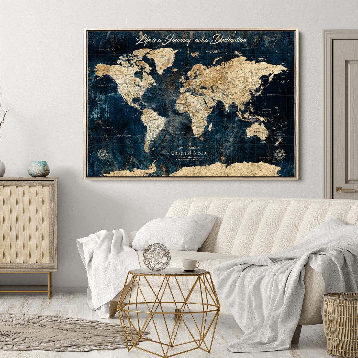 23551206-MGV-CV-36X24-Custom Push Pin World Map Wall Canvas Print – Personalized Travel Tracker with Pins – Framed Large Multi-Size Canvas for Home Office Decor