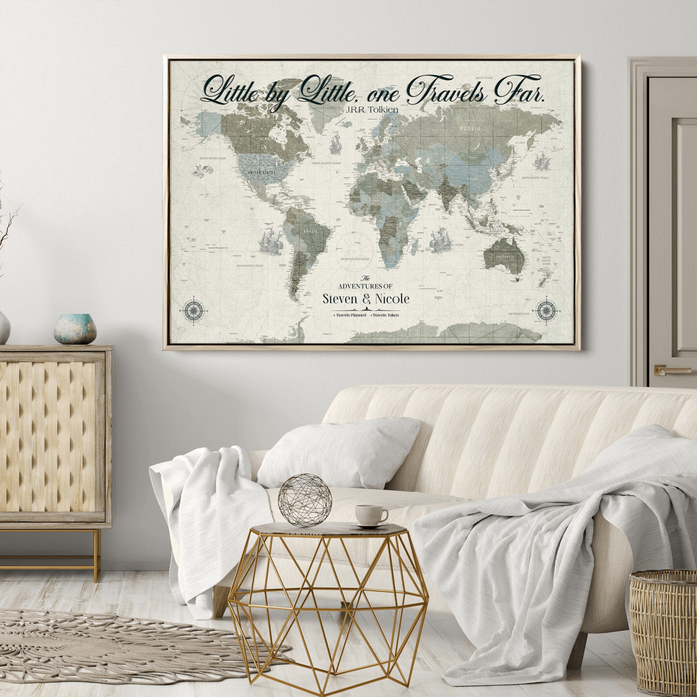 72081300-MGV-CV-36X24-Custom Push Pin World Map Wall Canvas Print – Personalized Travel Tracker with Pins – Framed Large Multi-Size Canvas for Home Office Decor