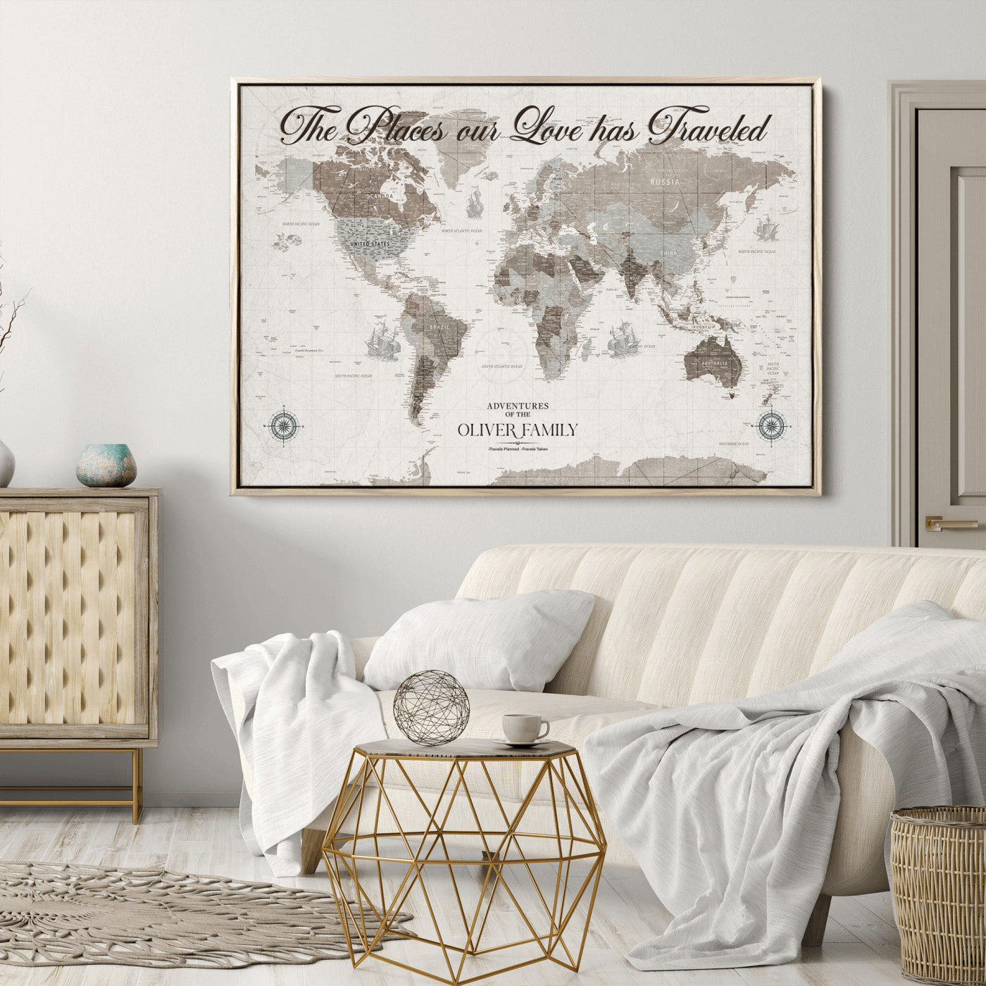 88245481-MGV-CV-36X24-Custom Push Pin World Map Wall Canvas Print – Personalized Travel Tracker with Pins – Framed Large Multi-Size Canvas for Home Office Decor