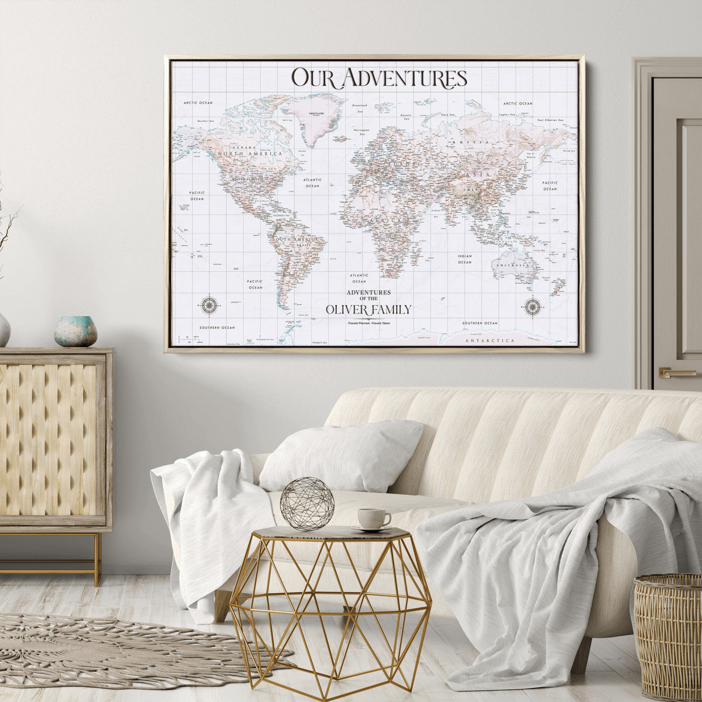 40041157-MGV-CV-36X24-Custom Push Pin World Map Wall Canvas Print – Personalized Travel Tracker with Pins – Framed Large Multi-Size Canvas for Home Office Decor