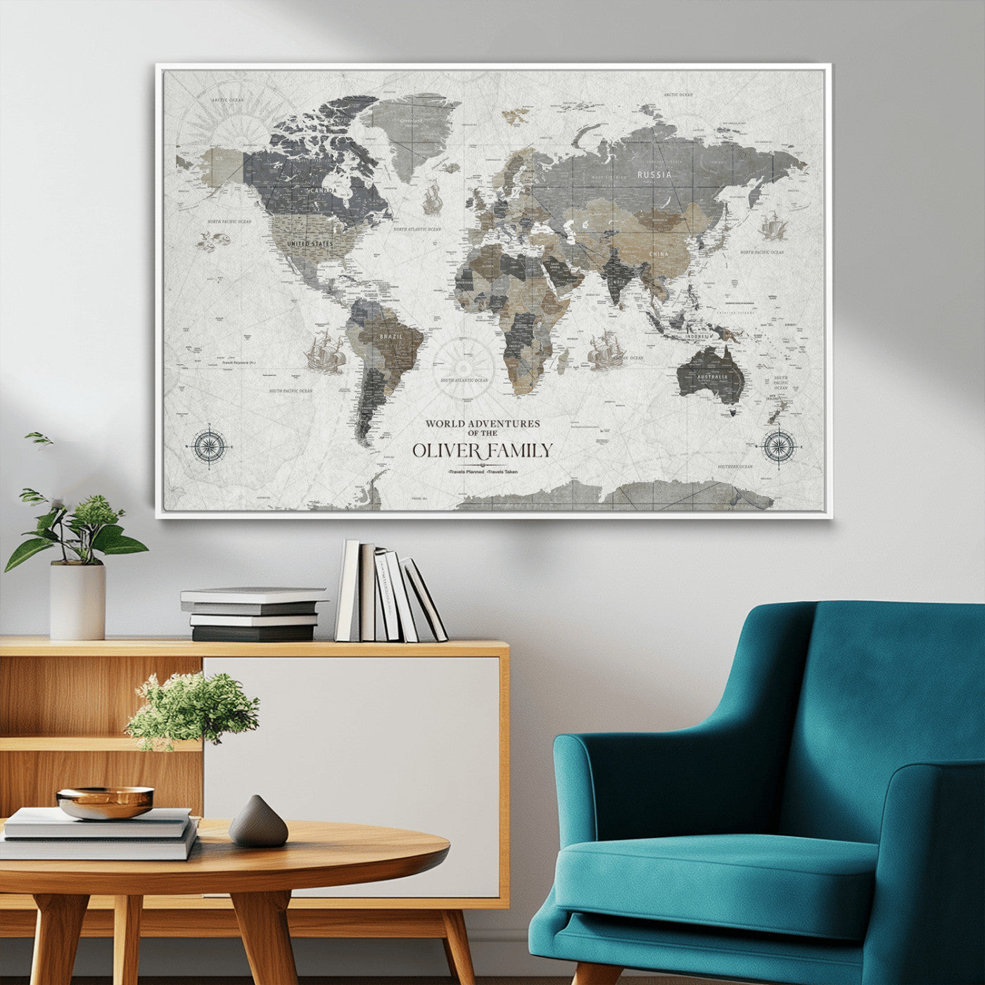 MGV-FC-36X24 - Custom Push Pin World Map Wall Canvas Print – Personalized Travel Tracker with Pins – Framed Large Multi-Size Canvas for Home Office Decor