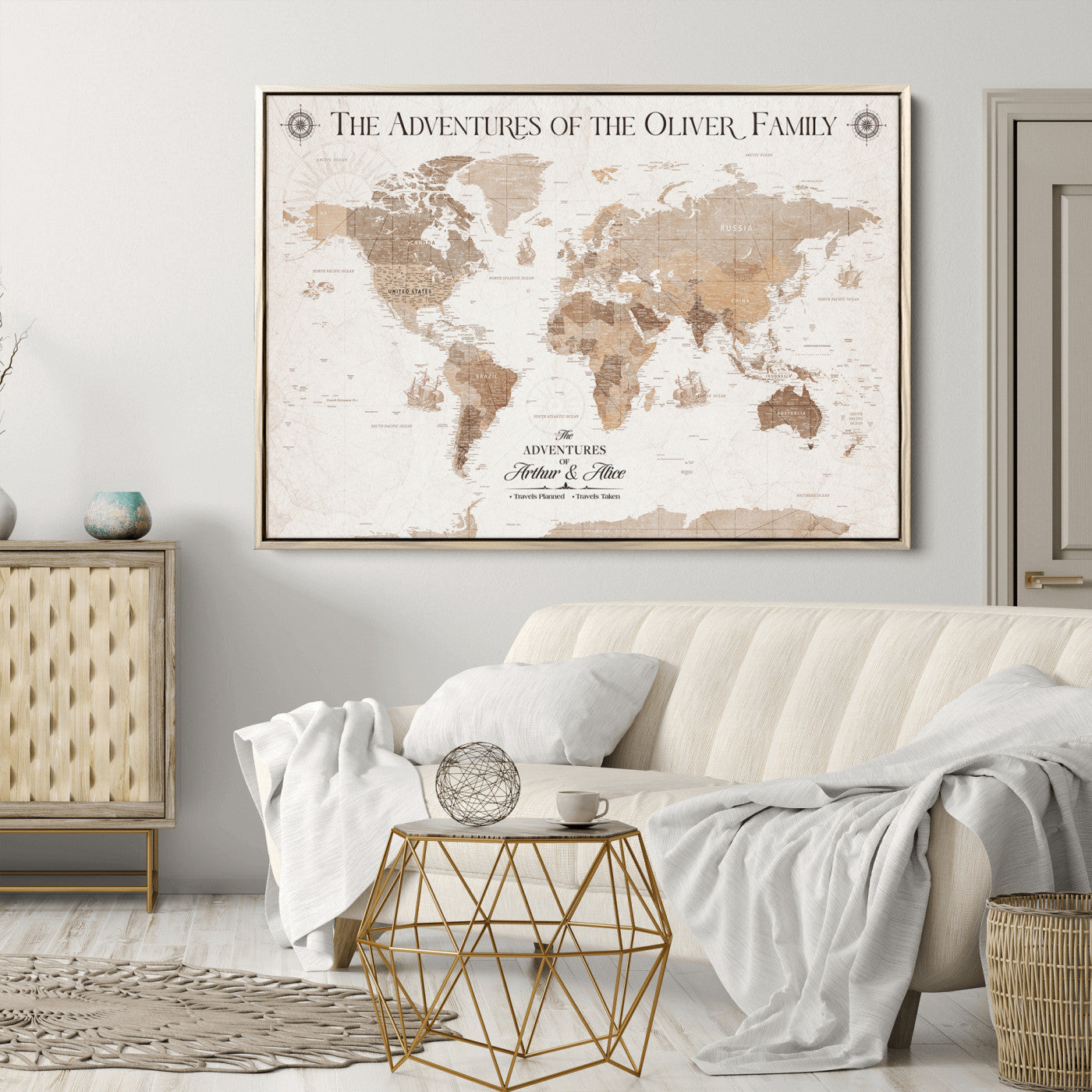 58395047-MGV-CV-36X24-Custom Push Pin World Map Wall Canvas Print – Personalized Travel Tracker with Pins – Framed Large Multi-Size Canvas for Home Office Decor