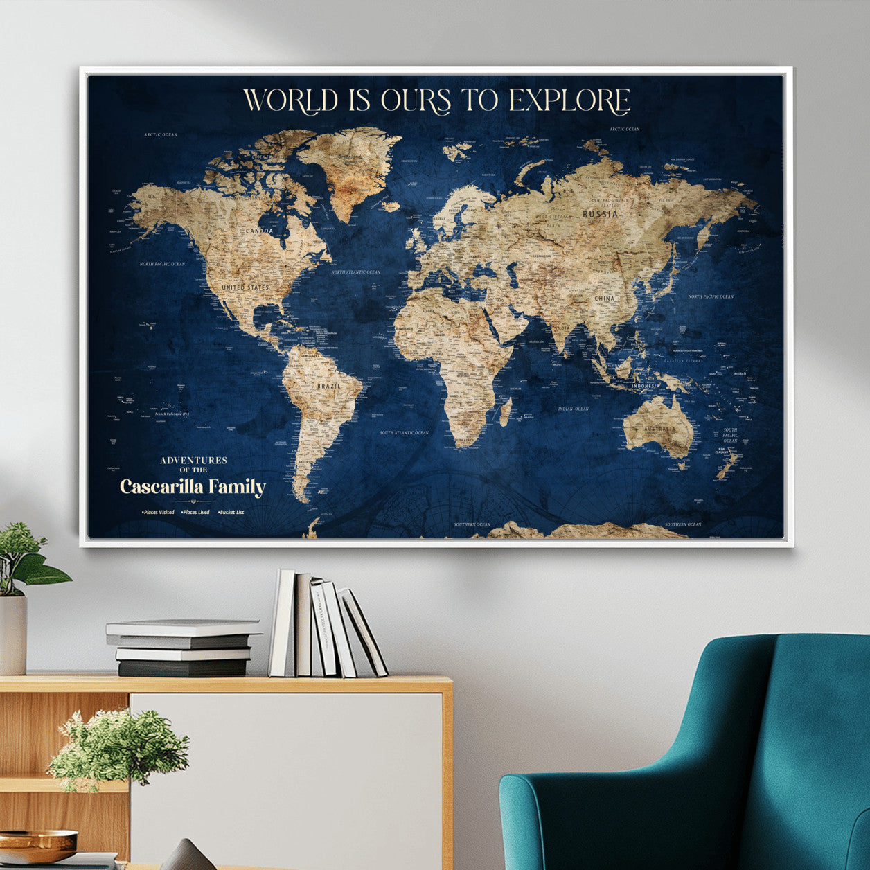 54782997-MGV-FC-36X24 - Personalized Push Pin World Map Canvas Print – Custom Travel Tracker Wall Art, Large World Map Decor for Home, Office