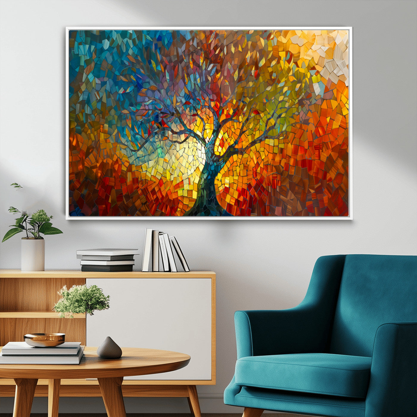 MGV-FC-36X24 - Yggdrasil Tree of Life Mosaic Stained Glass Wall Art Canvas, Yggdrasil Tree of Life Mosaic Canvas