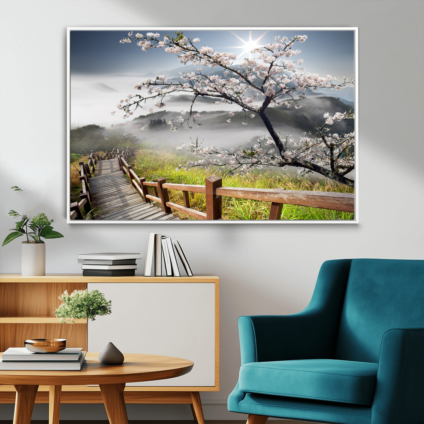 34632598CRY-MGV-CV-36X24-Sakura Cherry Blossom Pathway Canvas Wall Art – Tranquil Walk Through Blossoming Nature – Ready to Hang