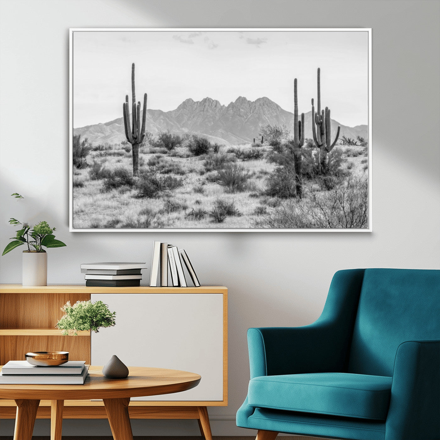 97436PHN-MGV-CV-36X24-Black White Arizona Desert Canvas Wall Art Cactus Farmhouse Wall Art