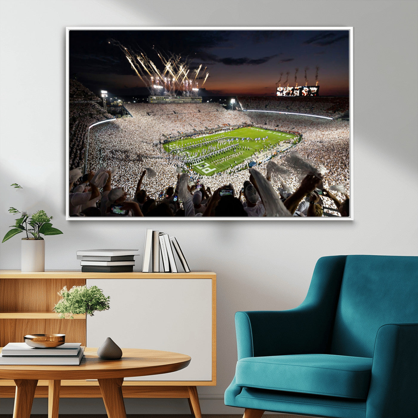MGV-FC-36X24 - Penn State Stadium Wall Art Print, White Out Football Game Canvas Wall Art, Framed Sports Stadium,