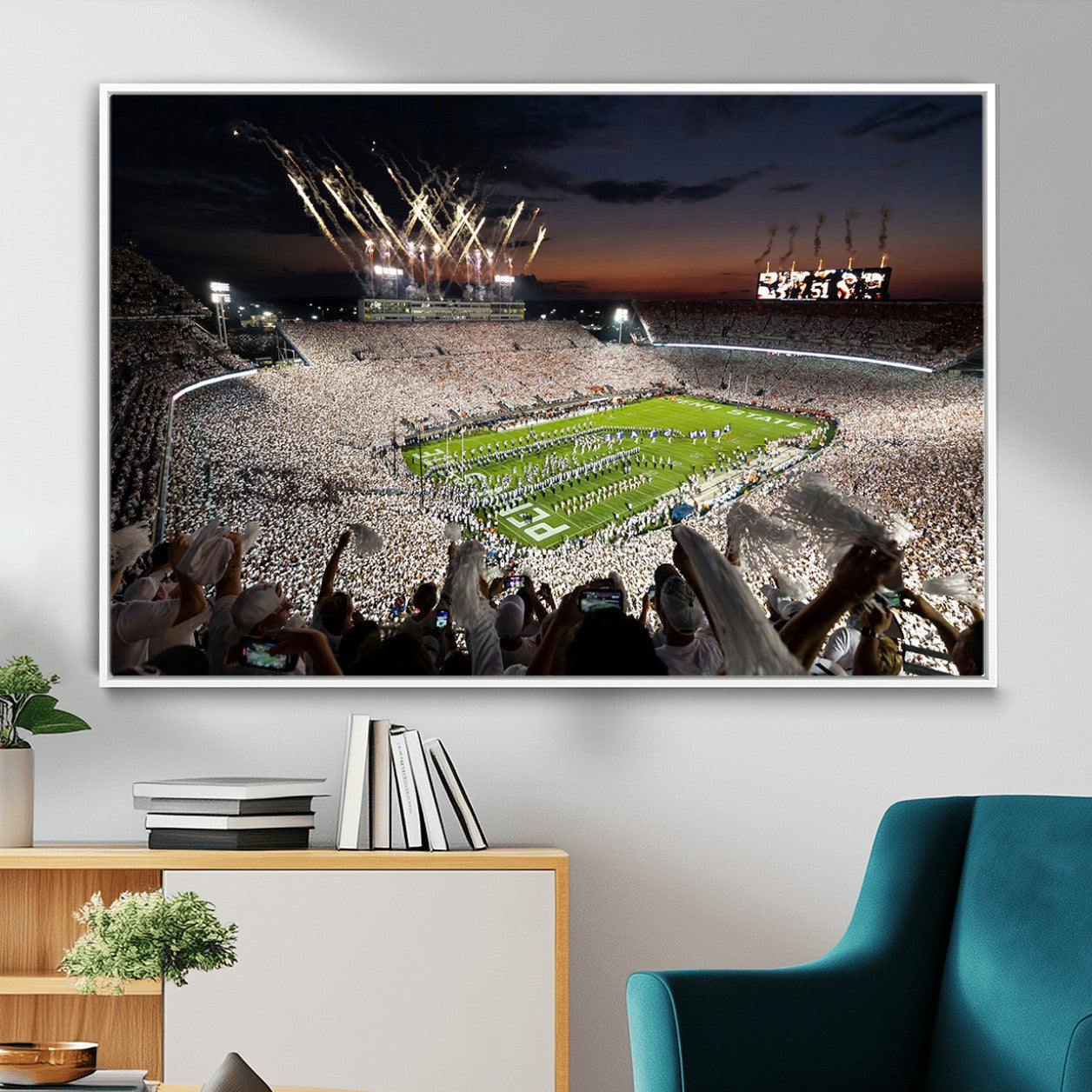 11221988-MGV-FC-36X24 - Epic Night Football Stadium Wall Art Canvas Print, Fireworks and Crowd Energy Game Day Excitement Decor for Home, Office