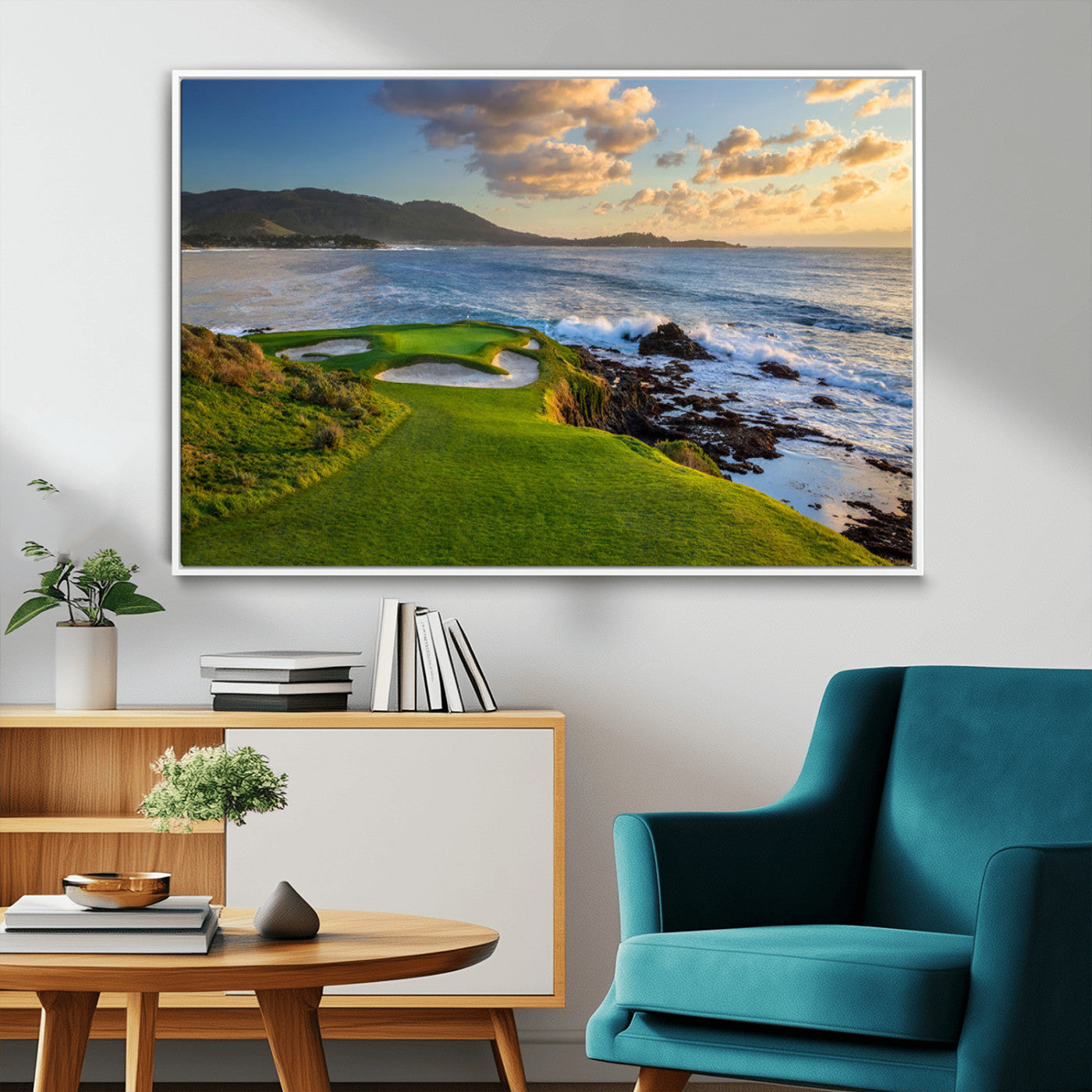 MGV-FC-36X24 - Stunning Coastal Golf Course at Sunset with Rolling Green Fairways and Ocean Waves – Perfect Wall