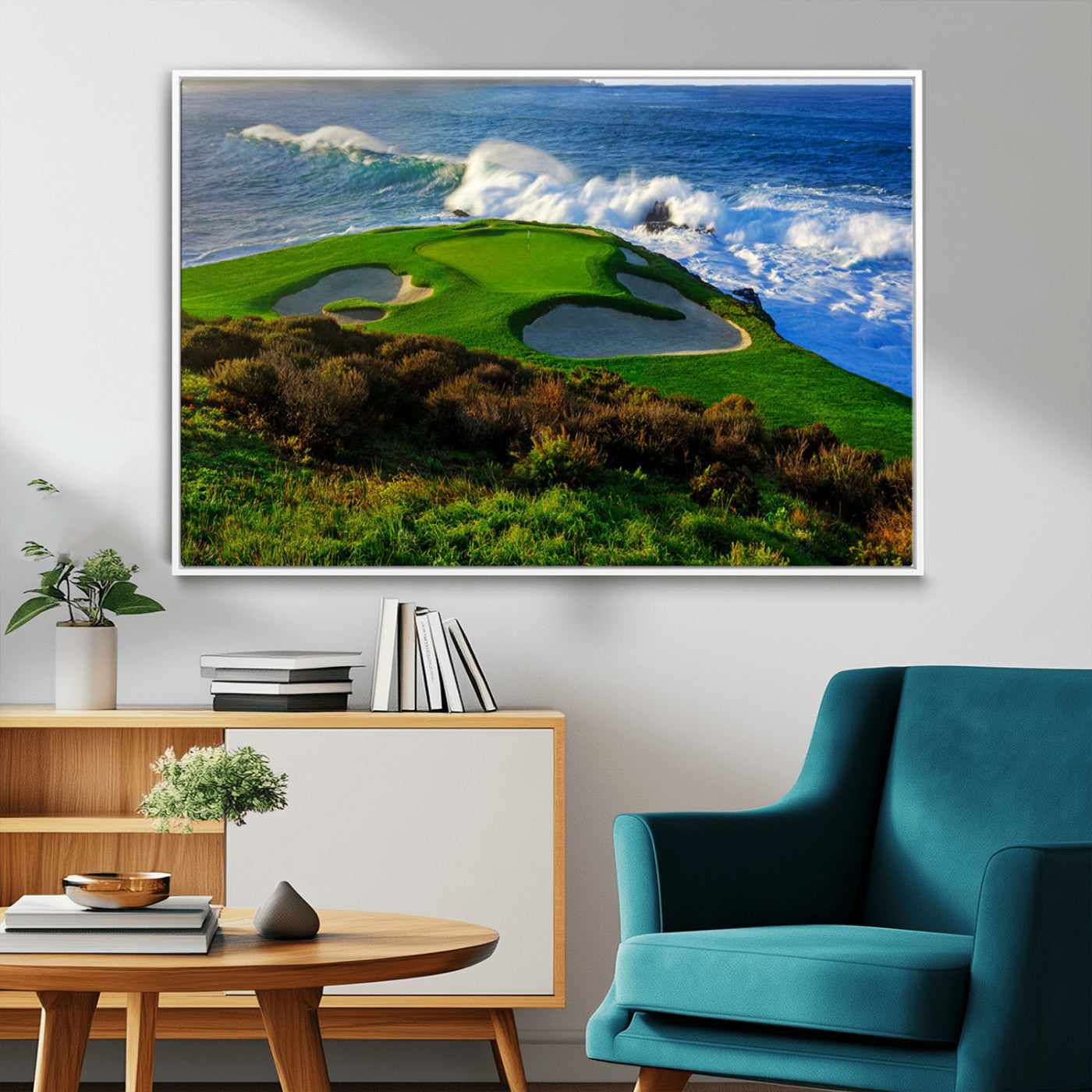 -Ocean Cliffside Golf Course Green Waves Surf Sand Bunker Scenic Coastal Landscape Nature Wall Art
