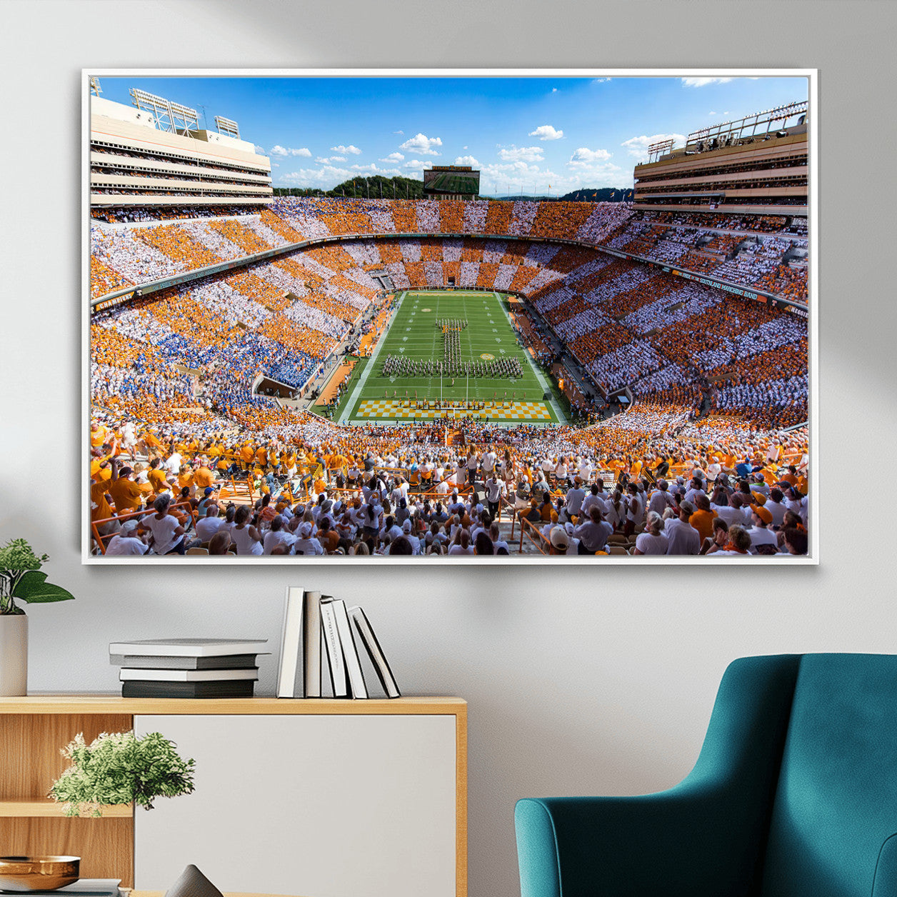 77097951-MGV-CV-36X24 - Tennessee Neyland Stadium Wall Art – Checkerboard Game Day Panoramic Canvas Print, College Football Decor for Home, Office, or Man Cave