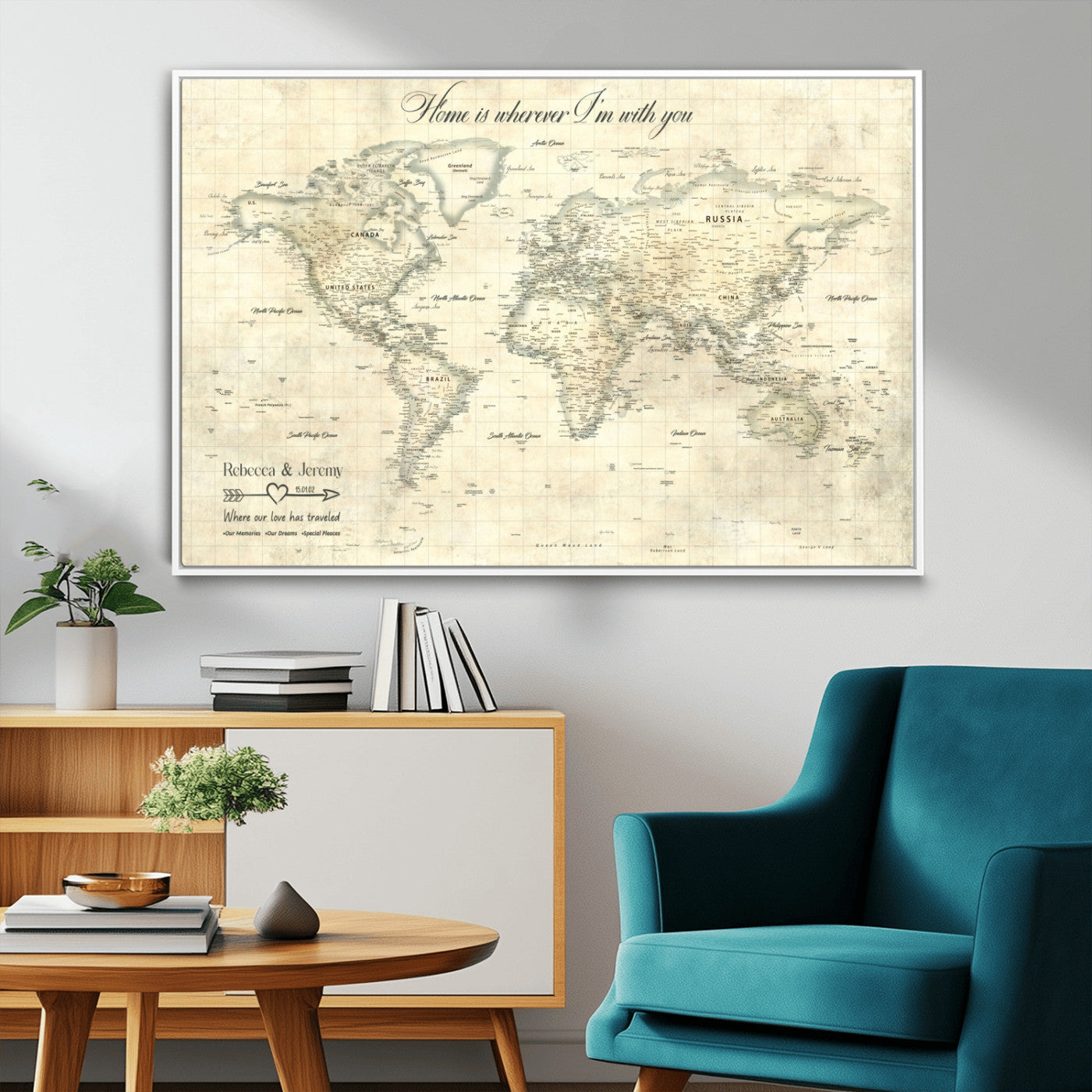 MGV-FC-36X24 - Personalized World Map Wall Art Canvas Print – Custom Push Pin Travel Map for Couples, Families, or Office Décor
