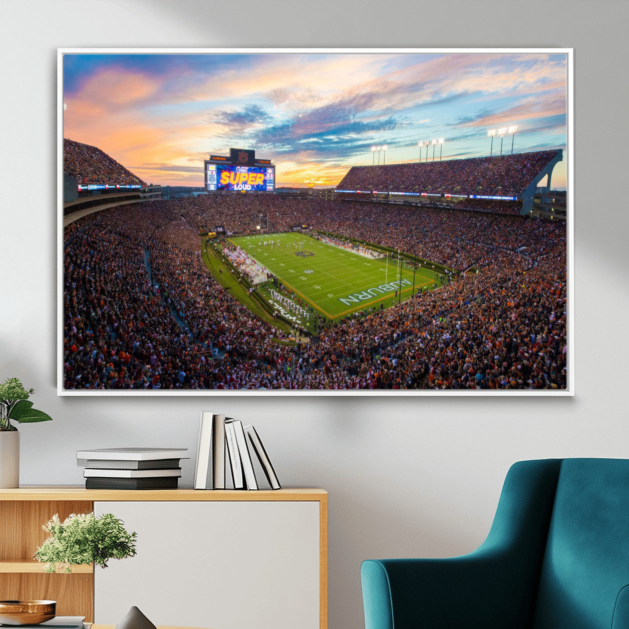 29755746-MGV-FC-36X24_White-Jordan-Hare Stadium Wall Art Canvas Print, Football Stadium Aerial View, College Sports Art for Man Cave or Game Room