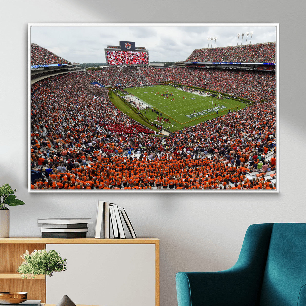39597998-MGV-FC-36X24_White-Jordan-Hare Stadium Wall Art Canvas Print, College Sports Art for Man Cave or Game Room, Framed Alabama Football Decor