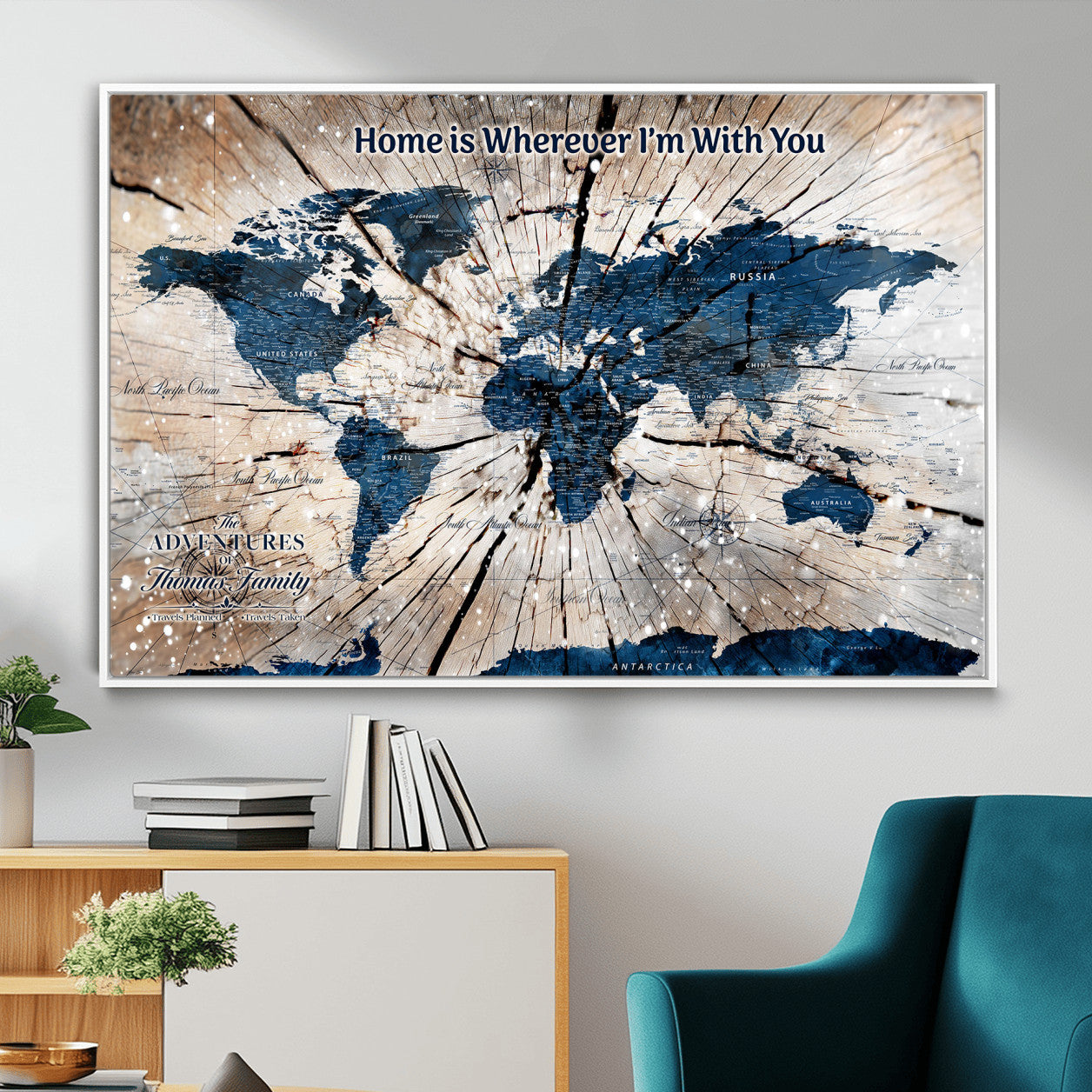 35694194-MGV-FC-36X24 - Personalized World Map Wall Art Canvas Print – Custom Push Pin Travel Map for Couples, Families, or Office Decor