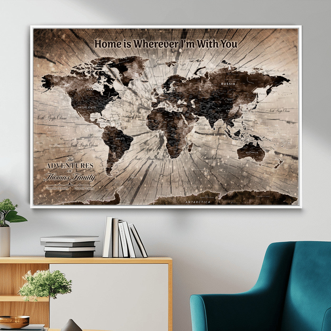 72371980-MGV-FC-36X24 - Personalized World Map Wall Art – Customizable Push Pin Framed Canvas Print Unique Travel Decor for Home, Office